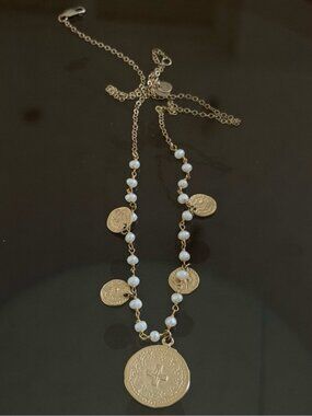Gold Coin and Pearl Beaded Necklace